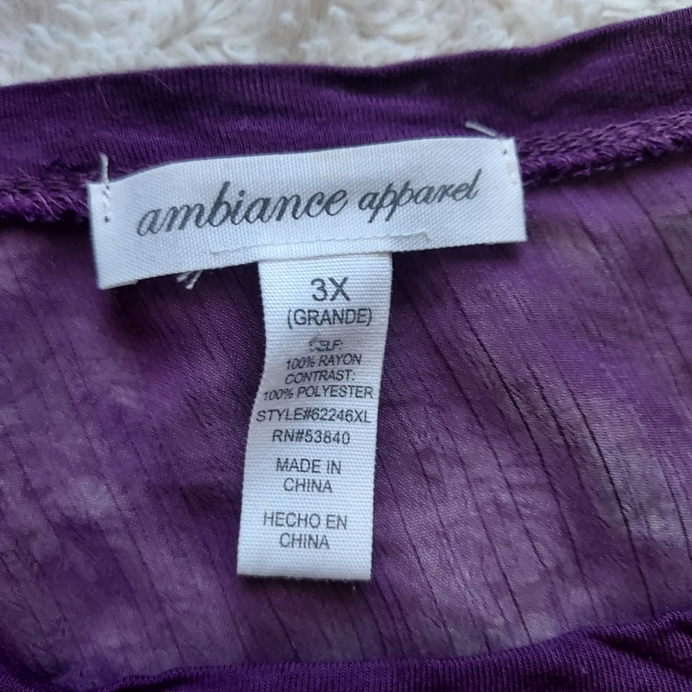 Ambiance Apparel Purple Rayon Partly Sheer Crop Top 3X Boxy Flirty - Picture 3 of 6